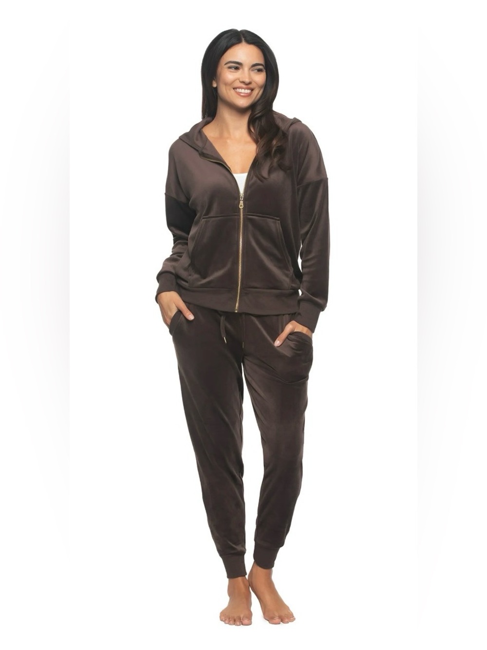 Felina Women's BNWT Velvet Zip Hoodie & Jogger Set in Olive Green Size XS